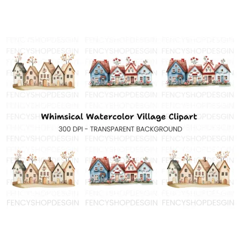 Cozy Village Houses Clipart Bundle