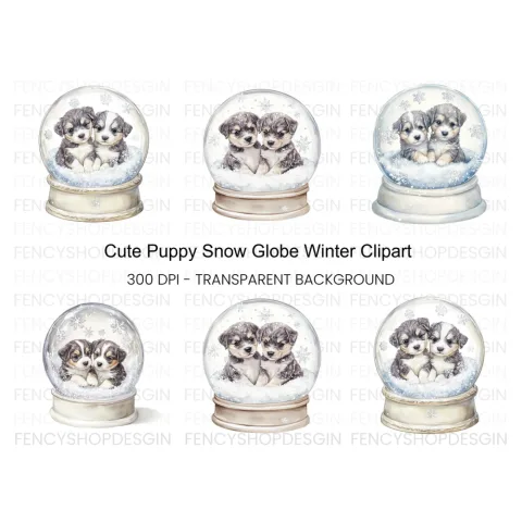 Cute Puppies in Snow Globe Clipart Bundle
