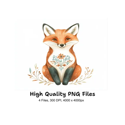 Elegant Floral Fox Clipart Bundle