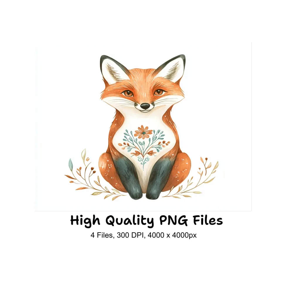 Elegant Floral Fox Clipart Bundle