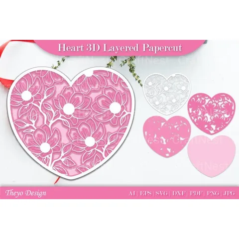 Heart D Layered Papercut SVG Bundle