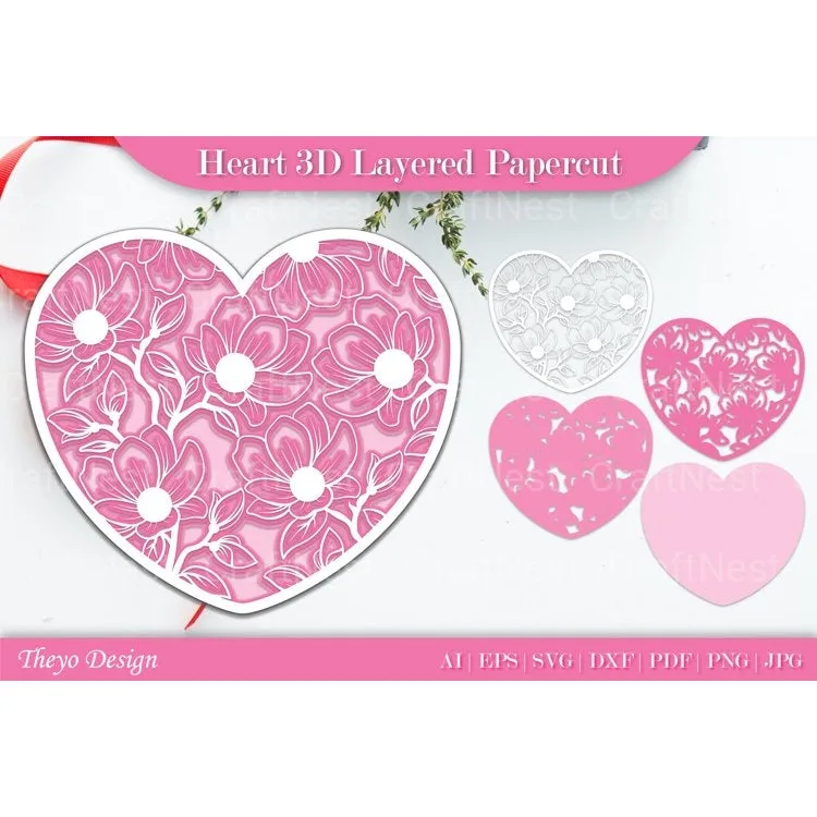 Heart D Layered Papercut SVG Bundle