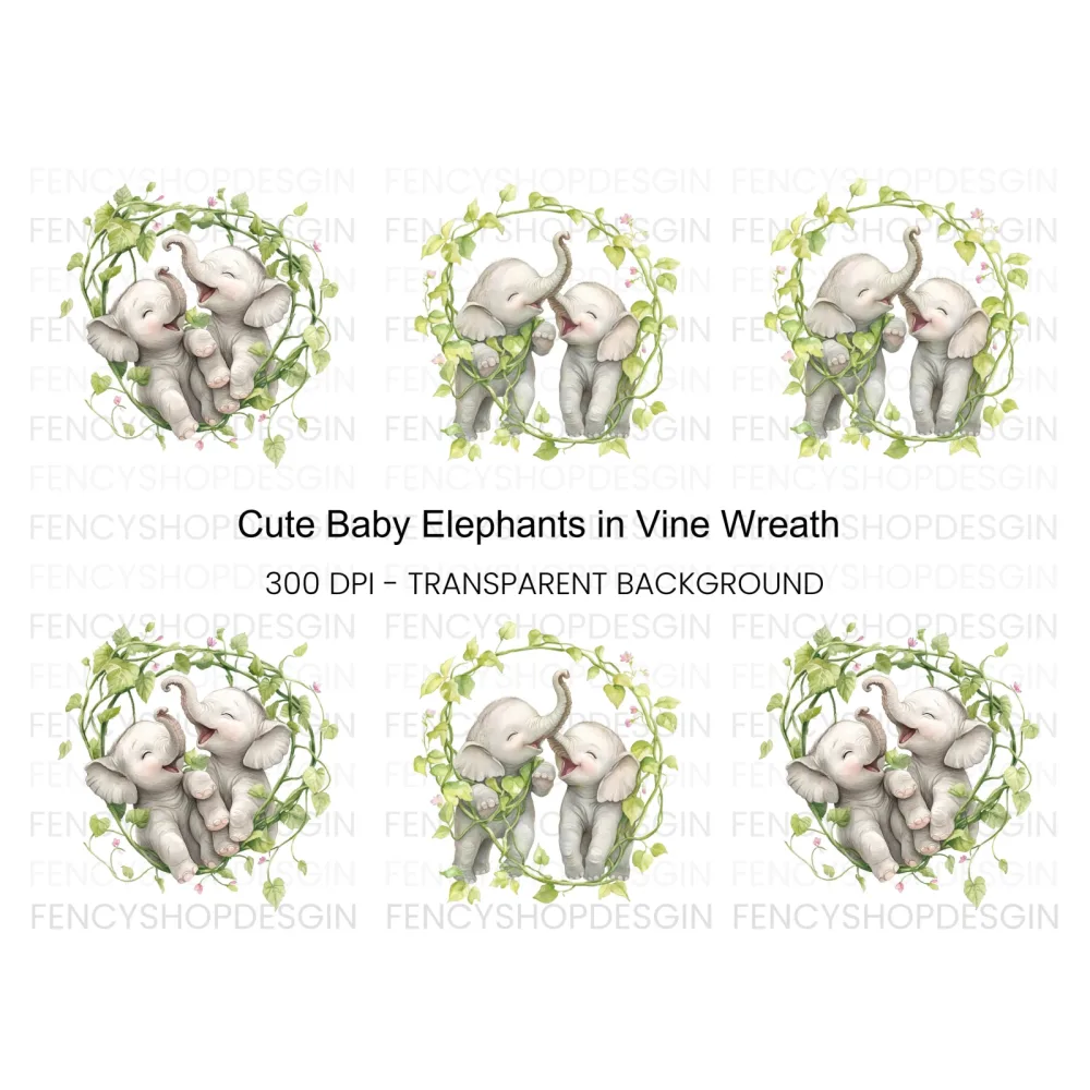 Cute Baby Elephant Clipart Bundle