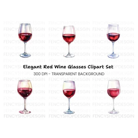 Elegant Red Wine Glasses Clipart Bundle