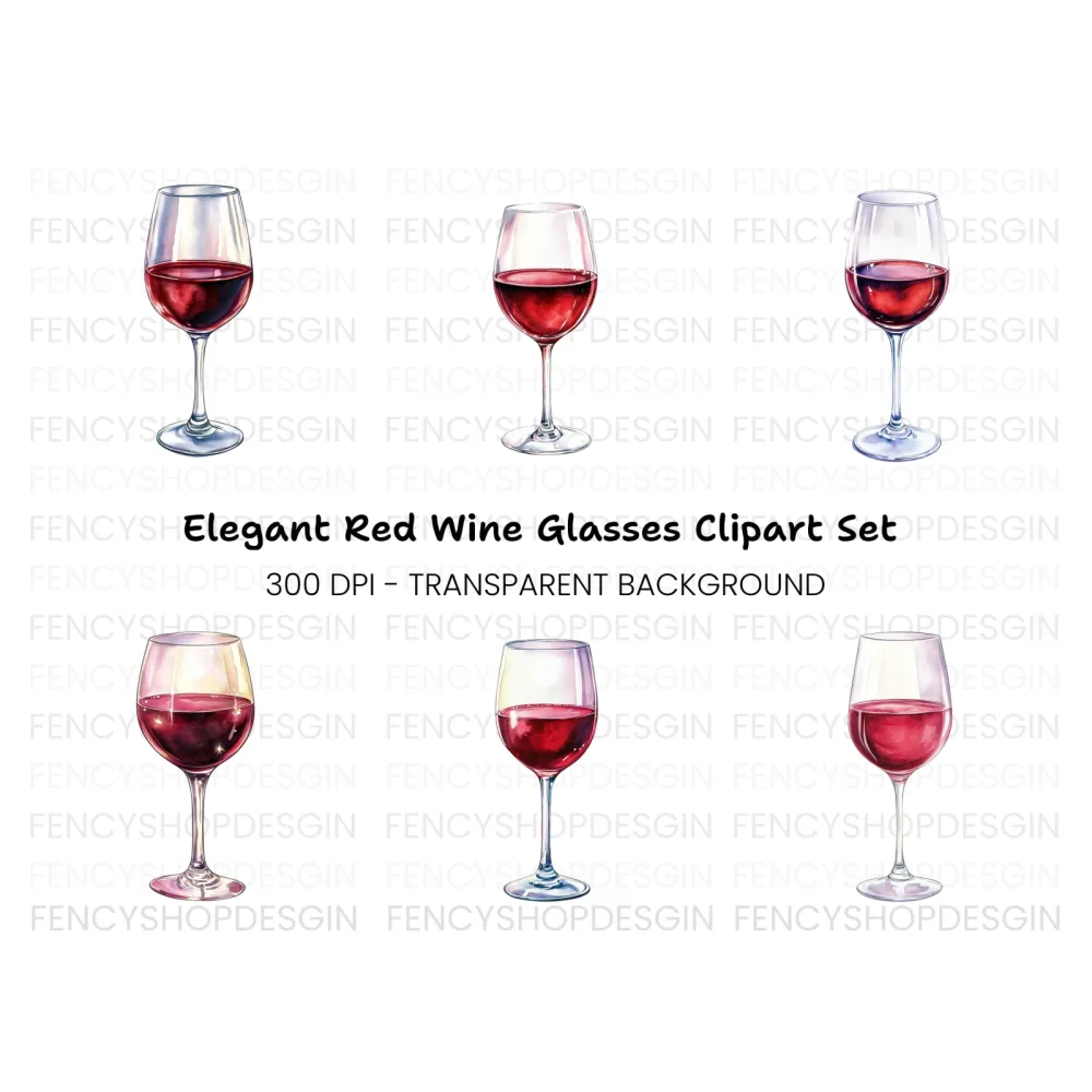 Elegant Red Wine Glasses Clipart Bundle