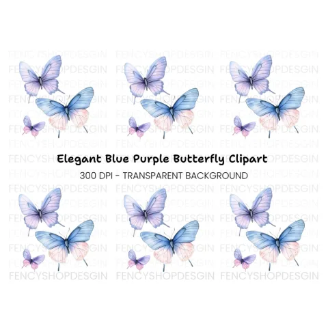 Blue and Purple Butterfly Clipart Bundle