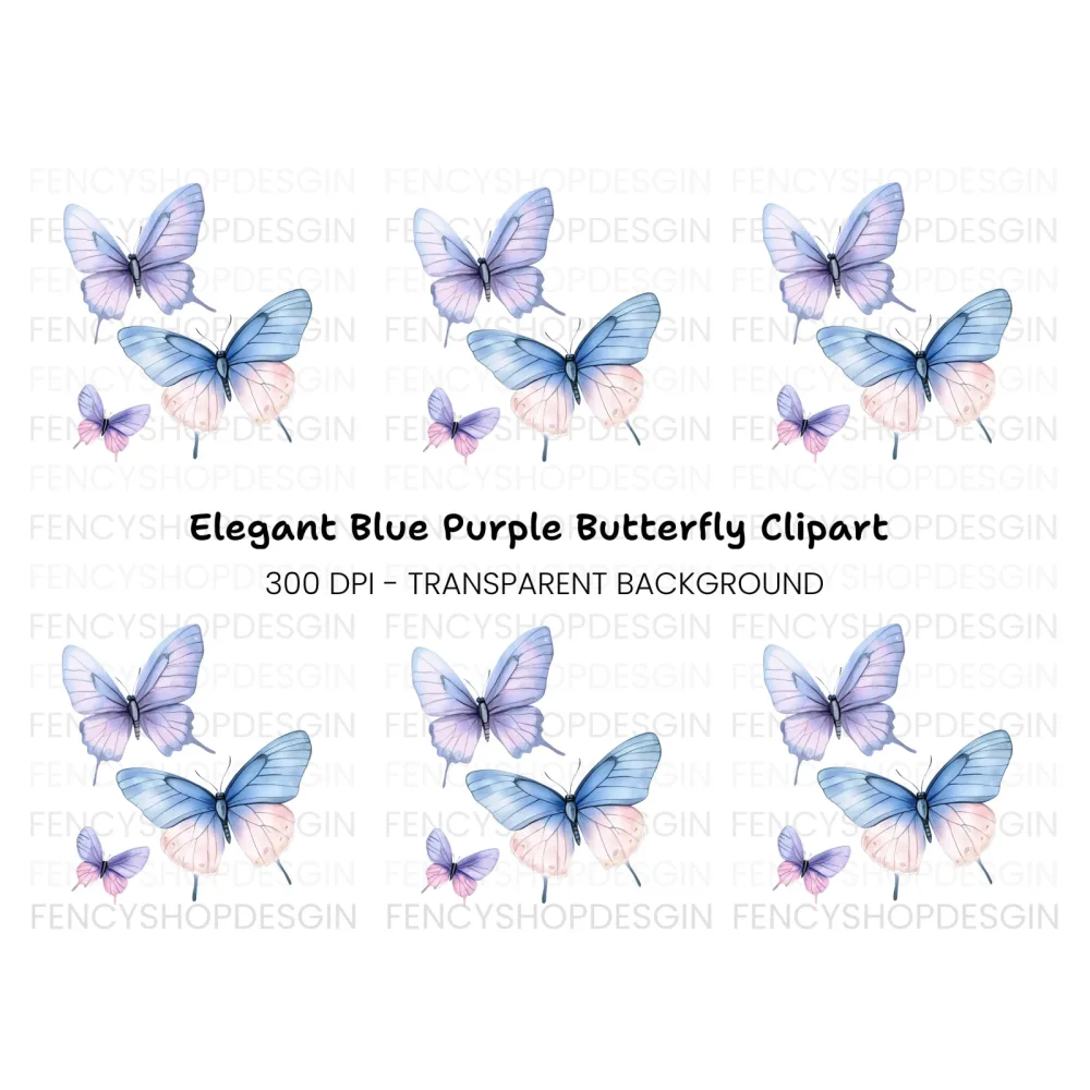 Blue and Purple Butterfly Clipart Bundle