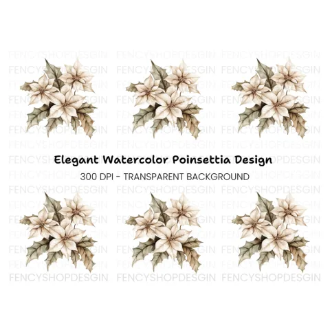 Winter White Poinsettia Clipart Bundle