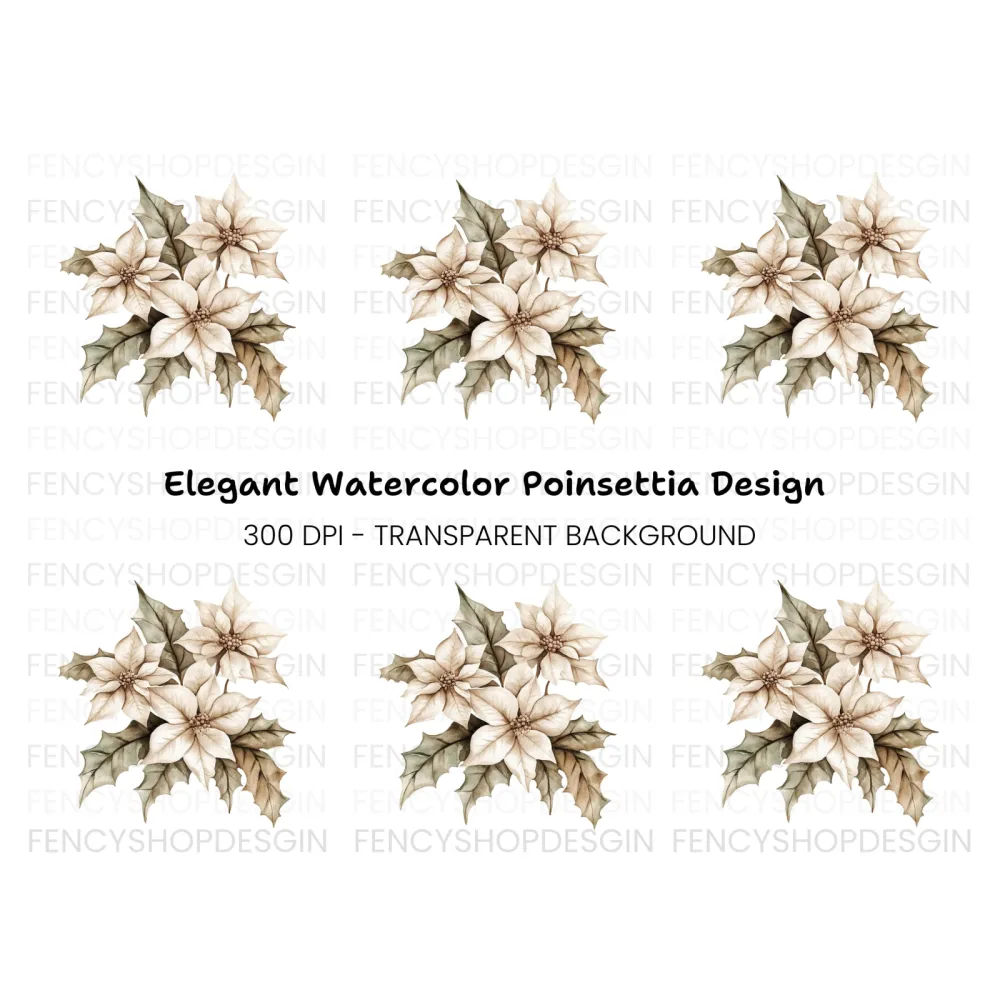 Winter White Poinsettia Clipart Bundle