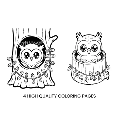 Adorable Owl in Tree Coloring Books