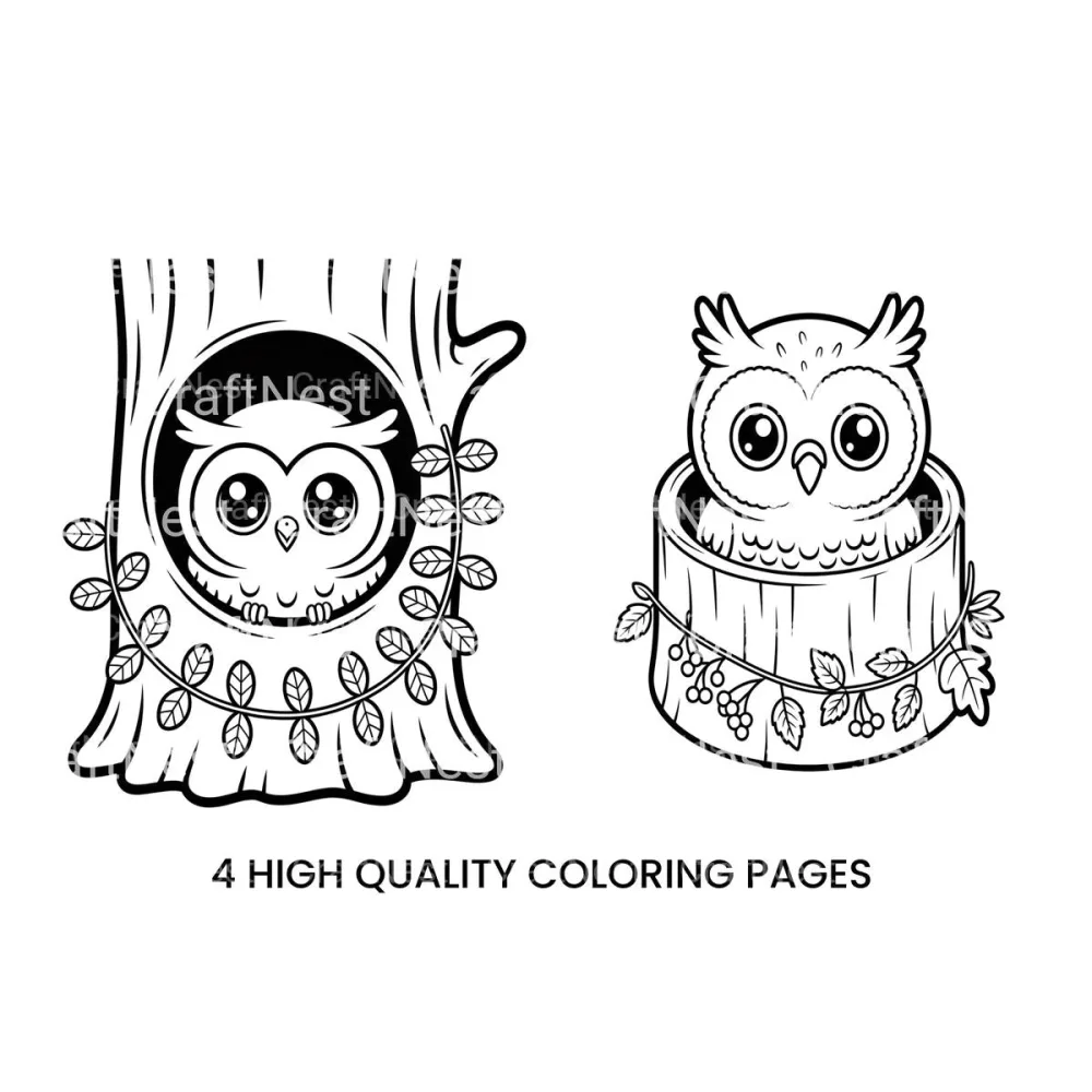 Adorable Owl in Tree Coloring Books