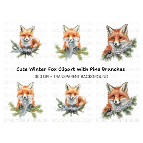 Cute Christmas Fox Clipart Bundle