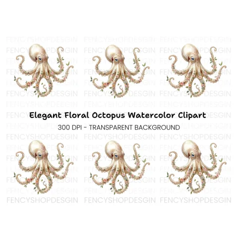 Elegant Floral Octopus Clipart Bundle
