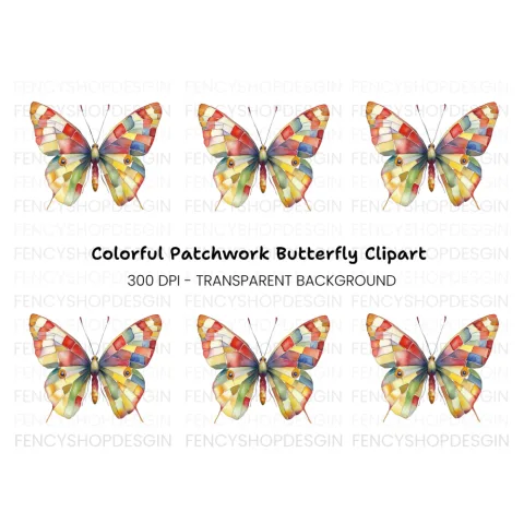 Vibrant Stained Glass Butterfly Clipart Bundle