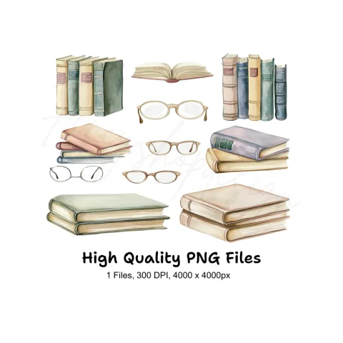 Books and Glasses Clipart Bundle
