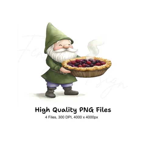 Gnomes Baking Berry Pie Clipart Bundle