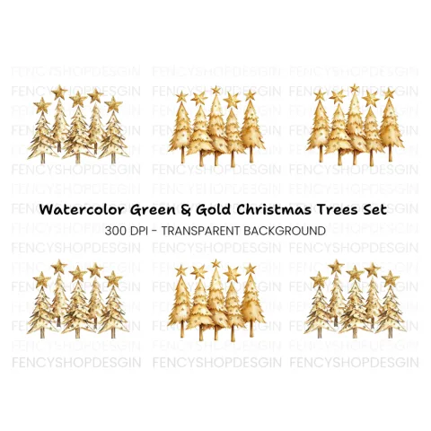 Golden Christmas Tree Clipart Bundle