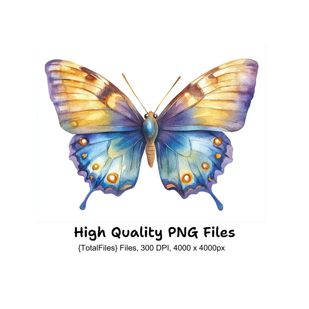 Elegant Blue and Gold Butterfly Clipart Bundle