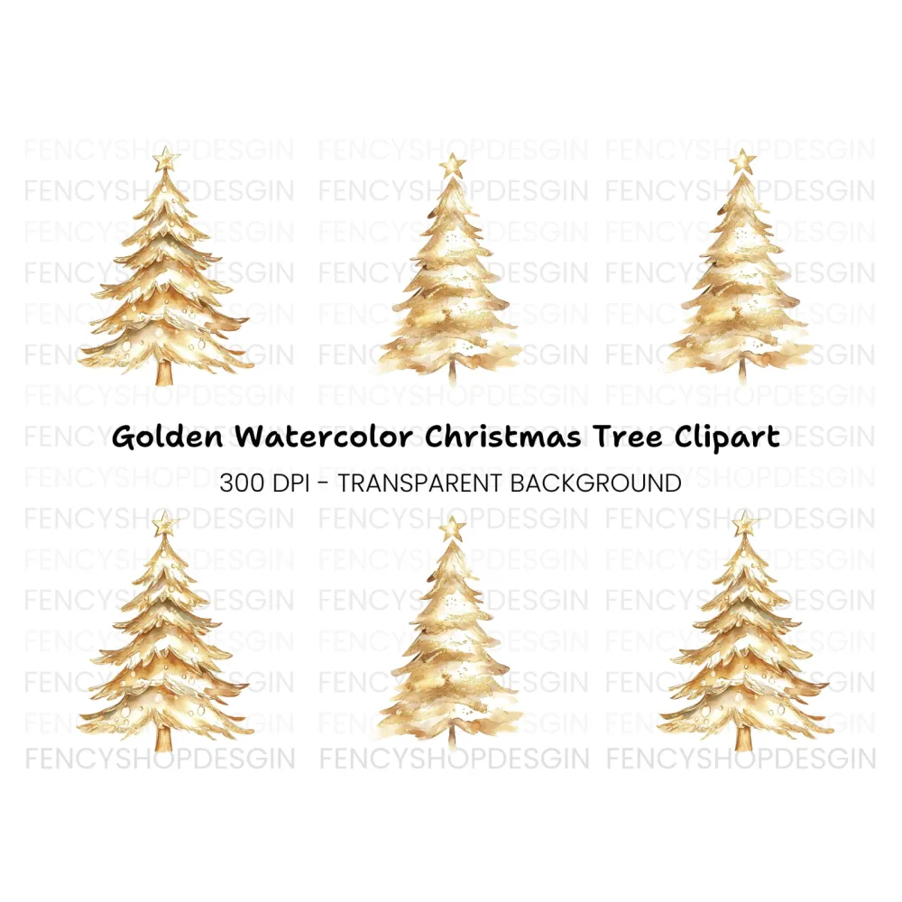 Golden Christmas Tree Clipart Bundle