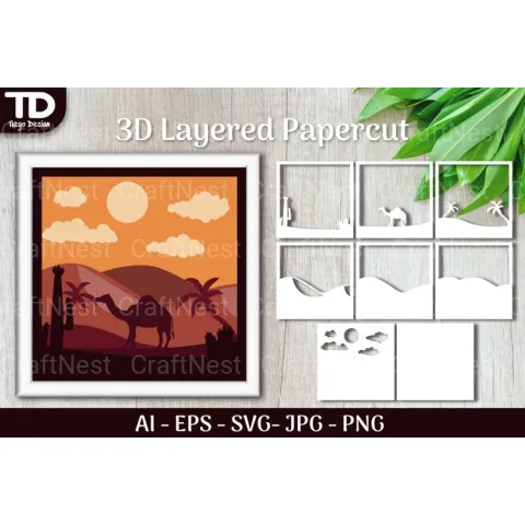 Shadow Box Animal Scene Layered Papercut SVG