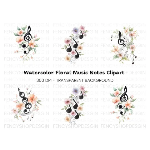 Floral Music Notes Clipart Bundle