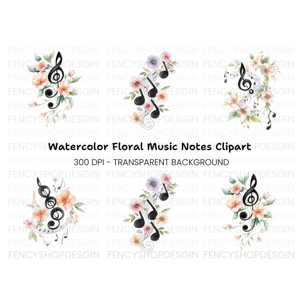 Floral Music Notes Clipart Bundle