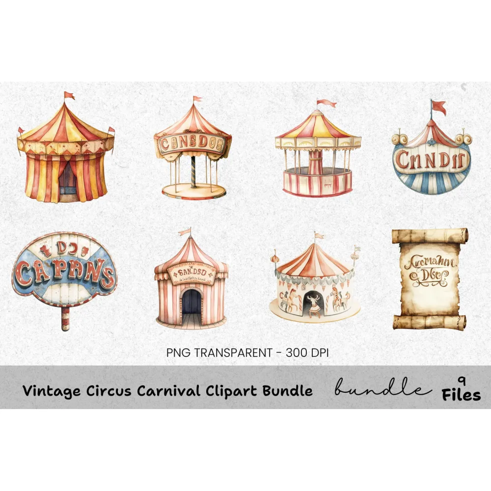 Vintage Circus Carnival Clipart Bundle