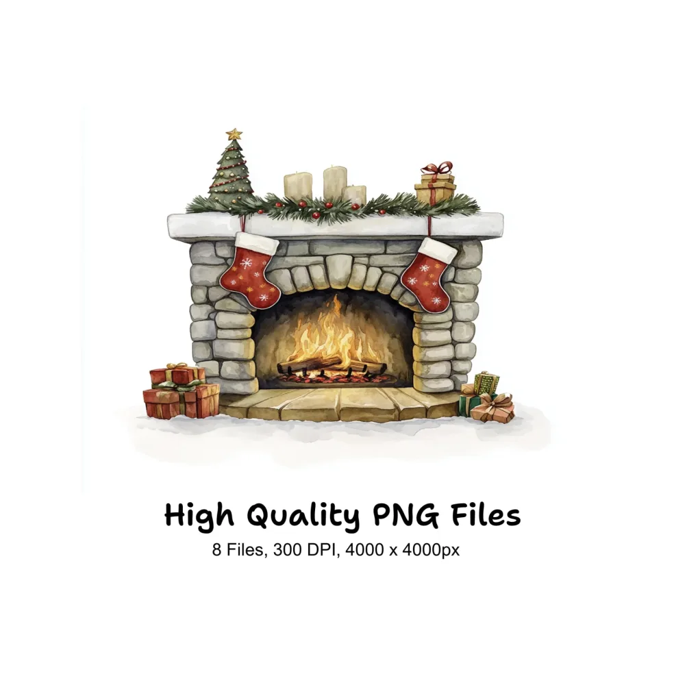 Christmas Fireplace Clipart Bundle