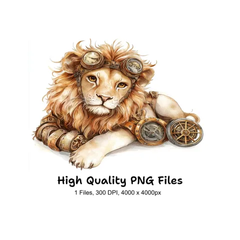 Steampunk Lion Fantasy Animal Clipart Bundle