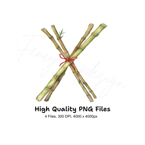 Bamboo Sticks with Red String Clipart Bundle