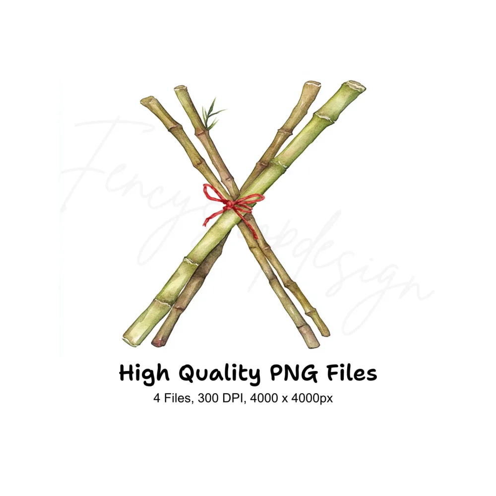 Bamboo Sticks with Red String Clipart Bundle