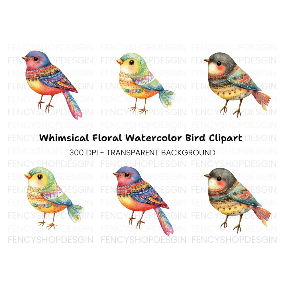 Vibrant Folk Birds Clipart Bundle