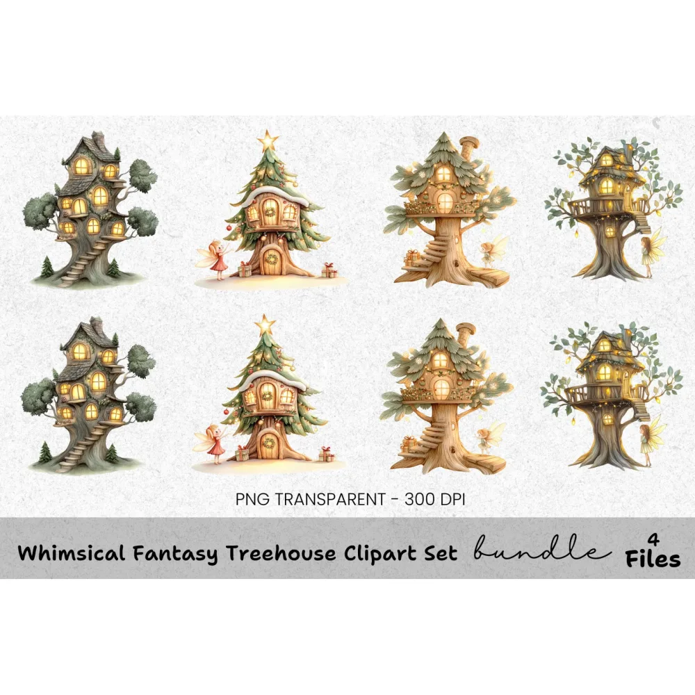 Whimsical Fantasy Treehouse Clipart Bundle
