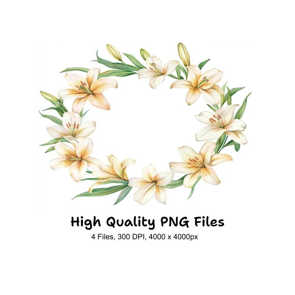 Colorful Lily Wreath Clipart Bundle