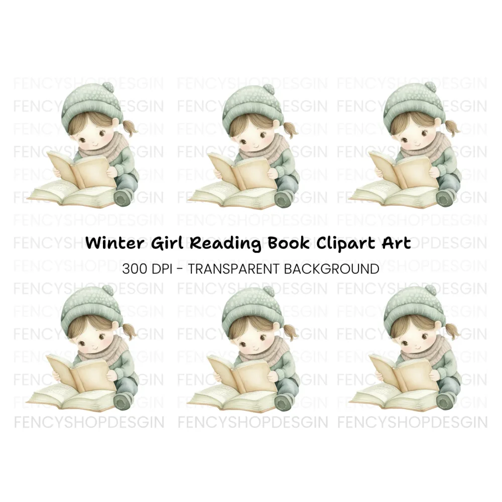 Cute Girl Reading Book Clipart Bundle
