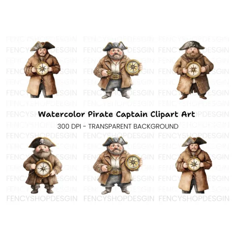 Bearded Pirates with Compasses Clipart Bundle