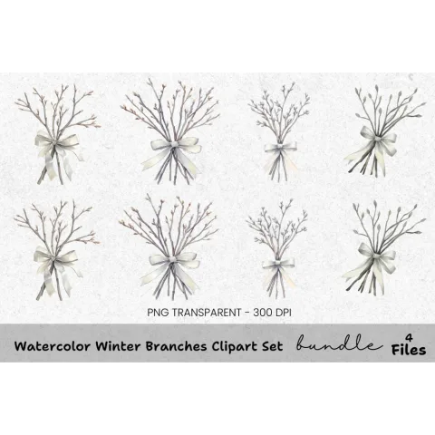 Winter Branches Clipart Bundle