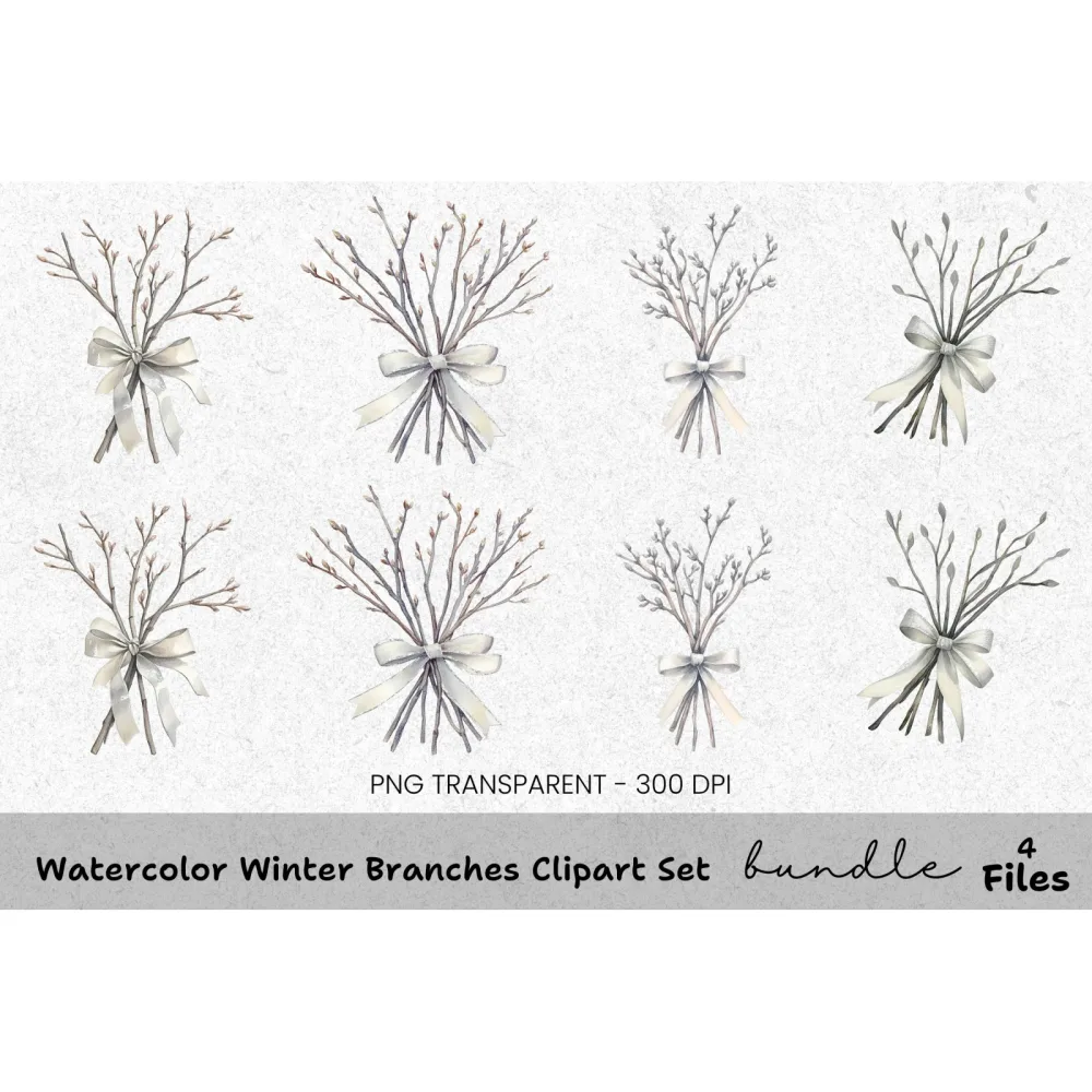 Winter Branches Clipart Bundle