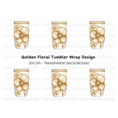 Golden Floral Tumbler Clipart Bundle