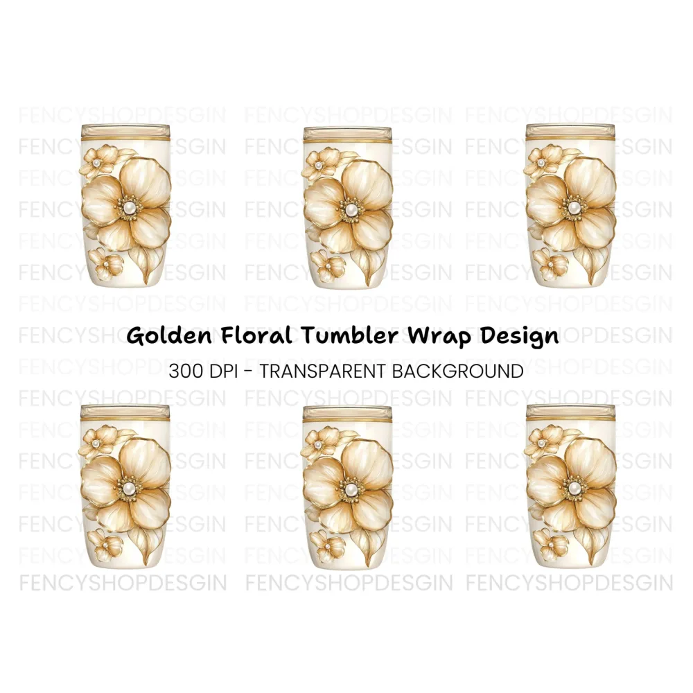 Golden Floral Tumbler Clipart Bundle