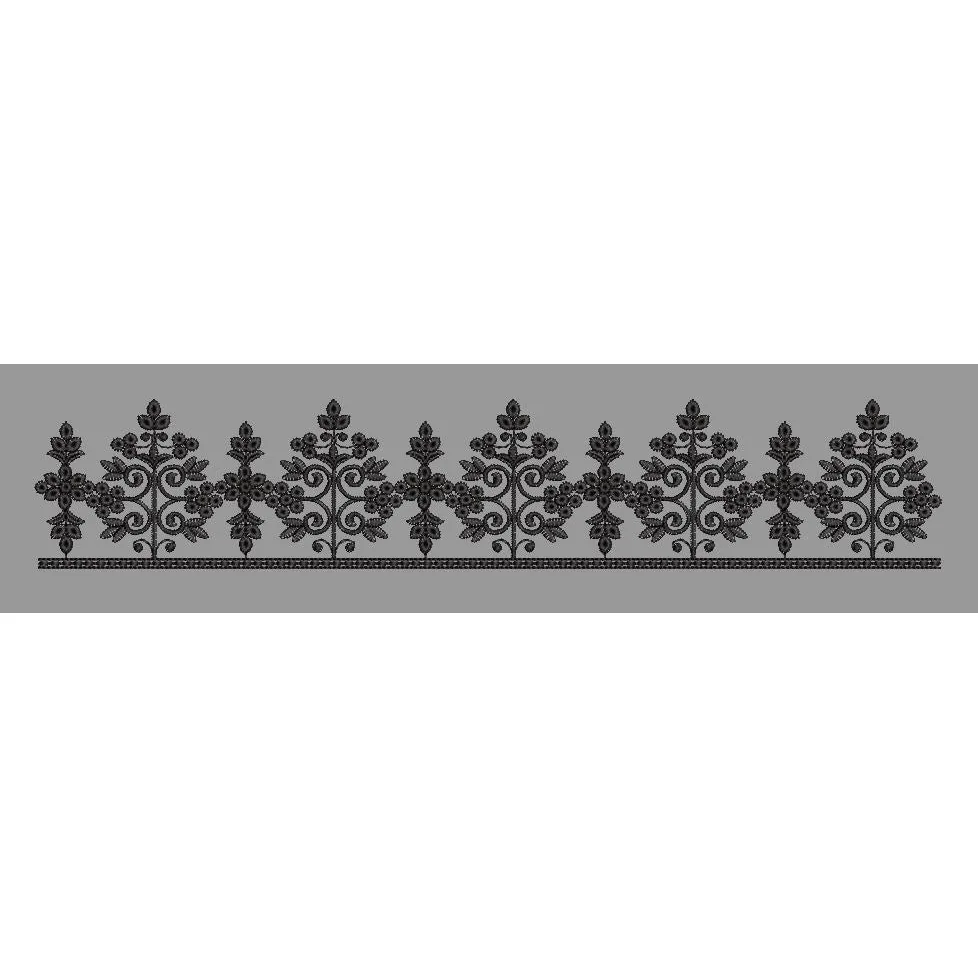 Black Silhouette Floral Vine Border Embroidery Design