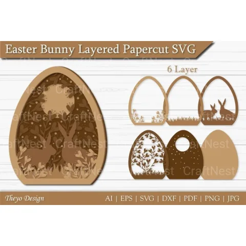 Easter Bunny Layered Papercut SVG Bundle