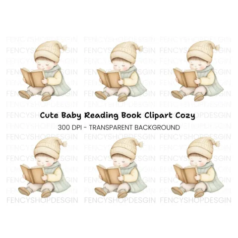 Cute Baby Reading Book Clipart Bundle
