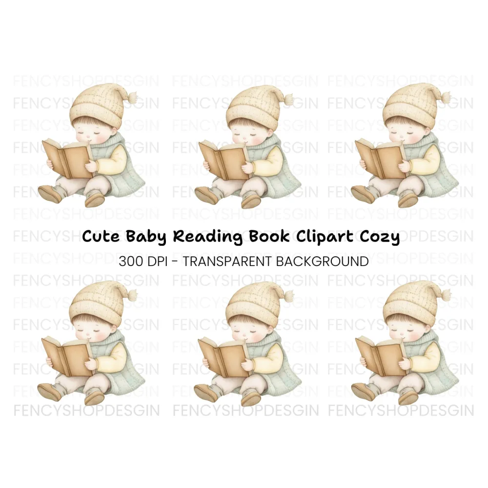 Cute Baby Reading Book Clipart Bundle