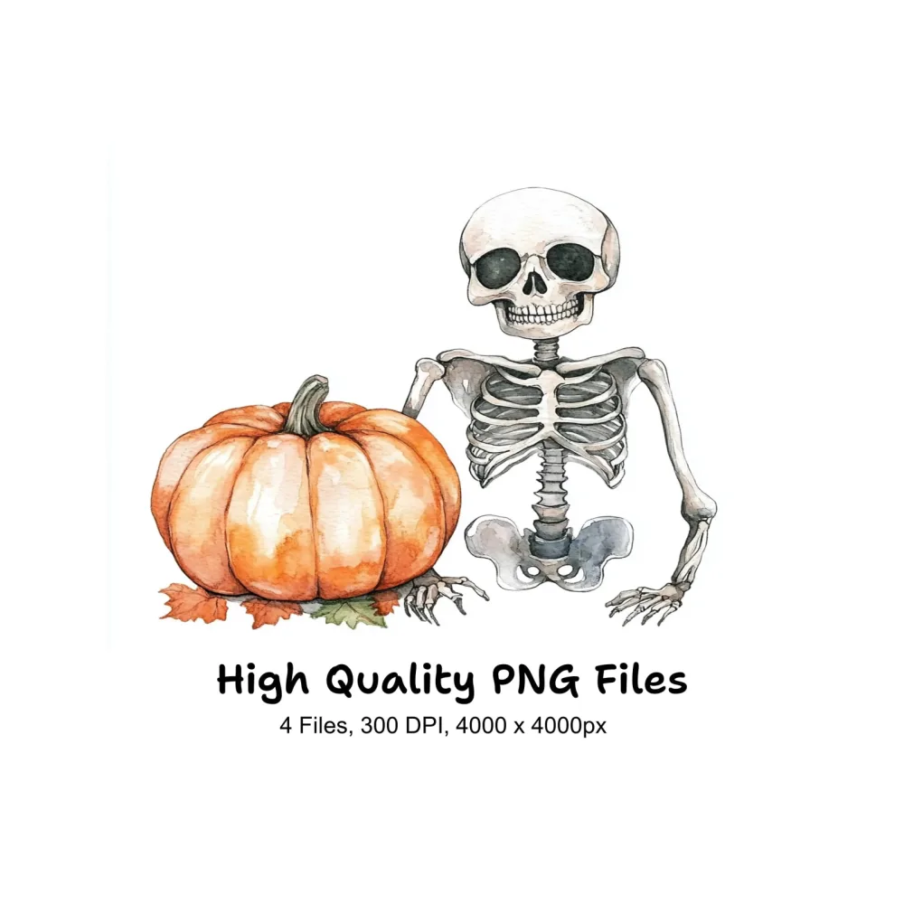 Cute Skeleton Pumpkin Clipart Bundle