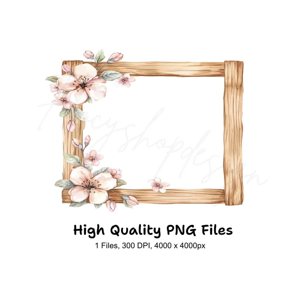 Cherry Blossom Wood Frame Clipart Bundle