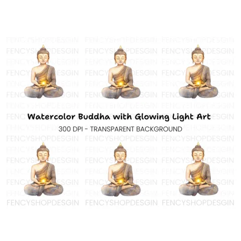 Meditating Buddha with Glowing Light Clipart Bundle