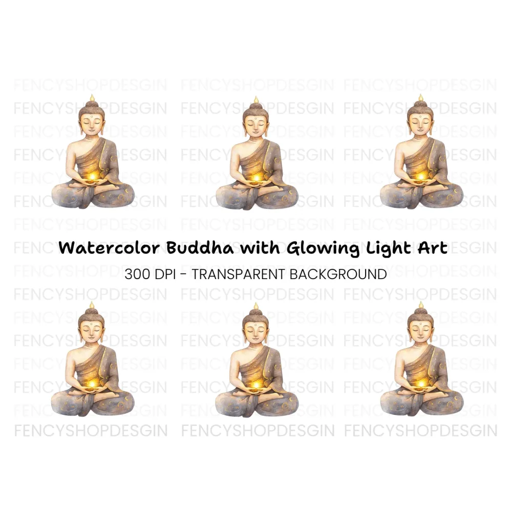 Meditating Buddha with Glowing Light Clipart Bundle