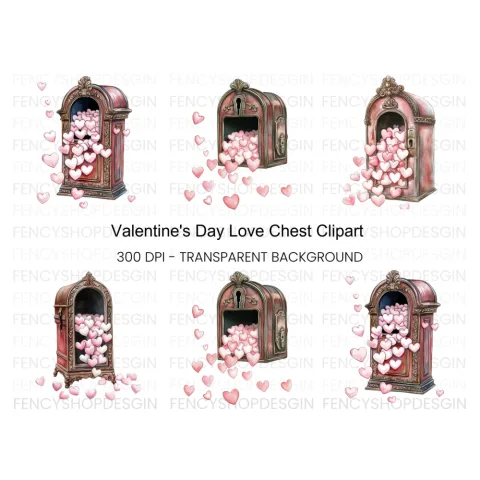 Vintage Heart Box Clipart Bundle