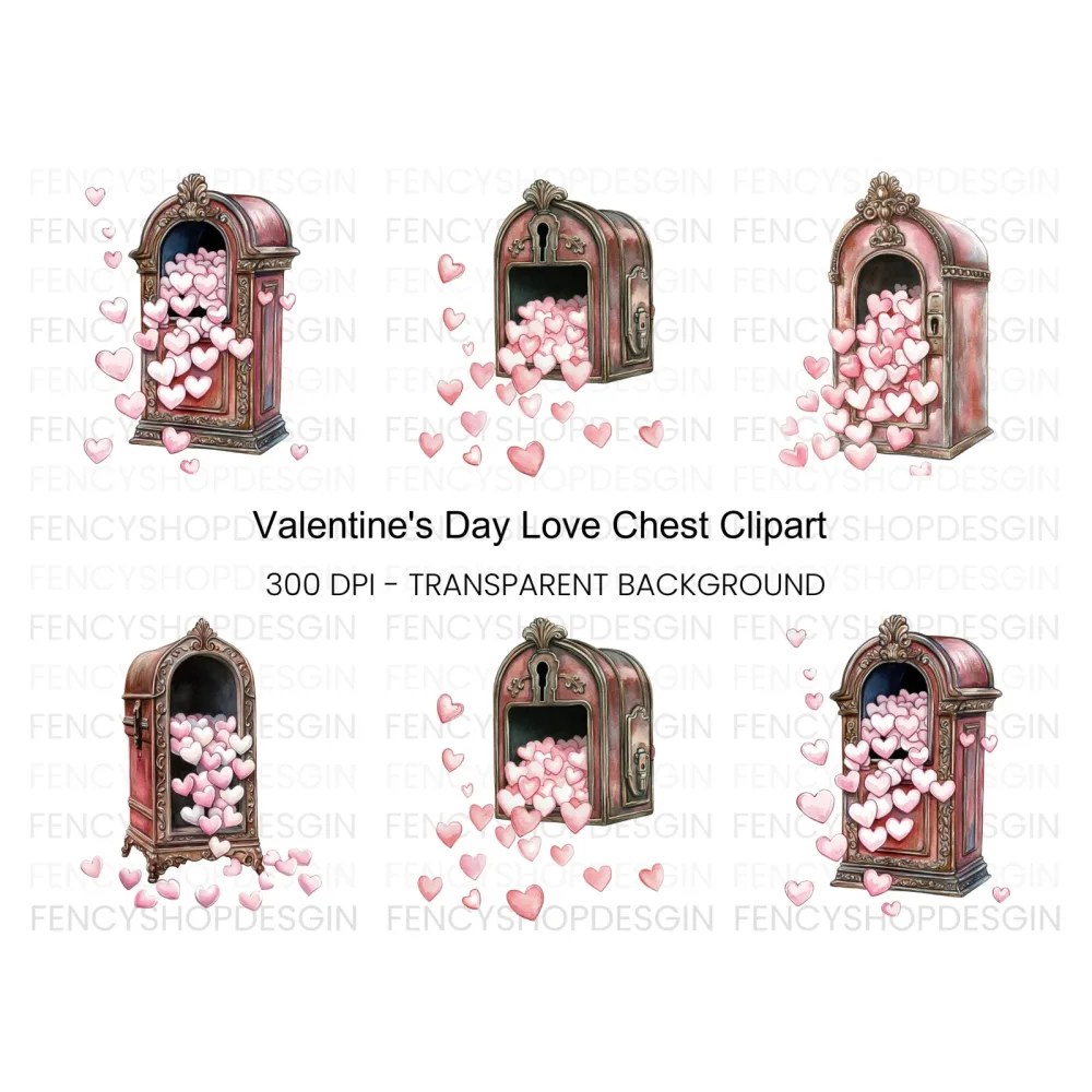 Vintage Heart Box Clipart Bundle